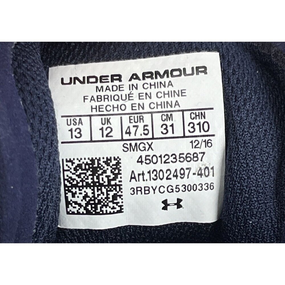 Men's Size 13 Under Armour Charged Blue Running Shoes 1302497-401 - Picture 10 of 12